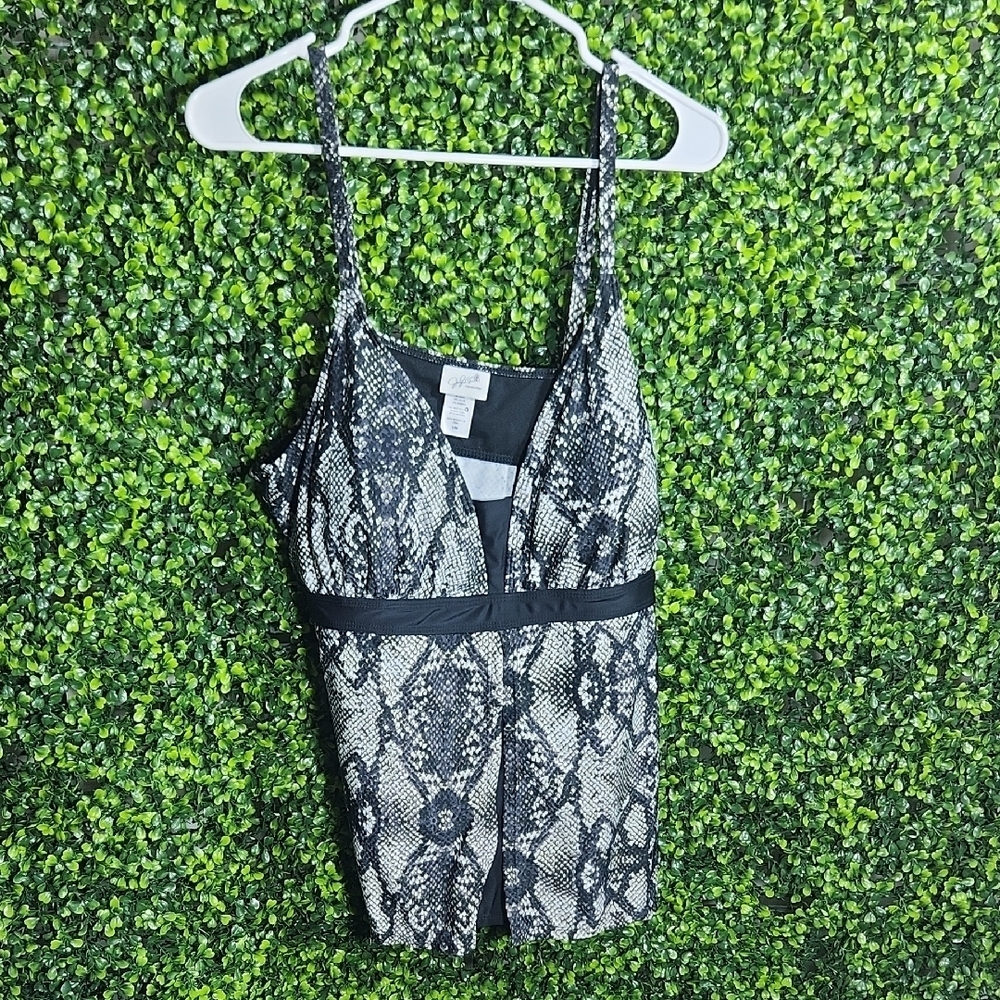 Jaclyn Smith Black and Gray Bustier Camisole Bikini Snake Akin Design Size 24W